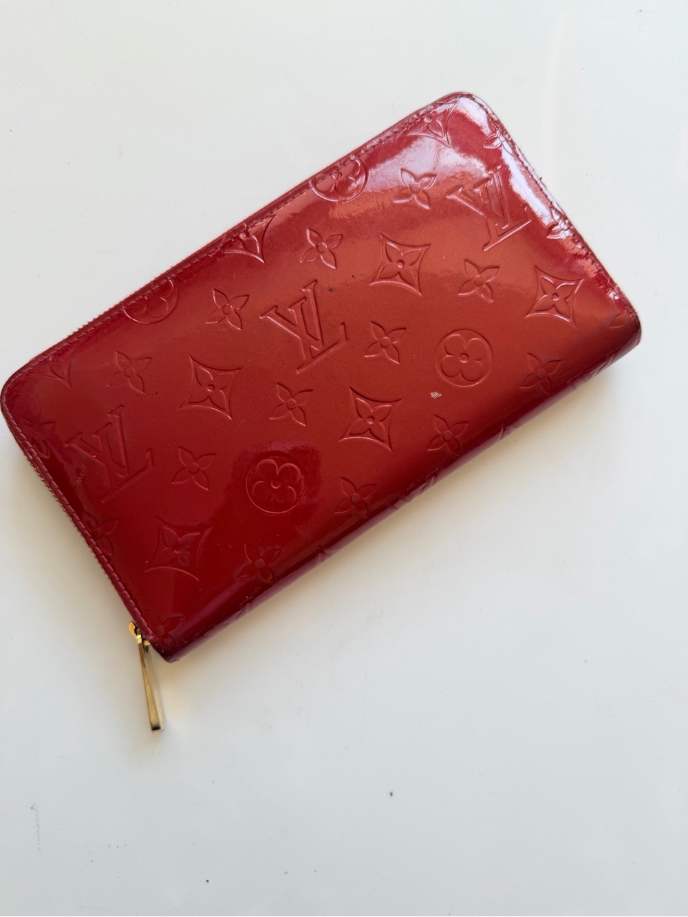 Louis Vuitton Red Patent Leather Zipper Wallet Vintage Pre Owned